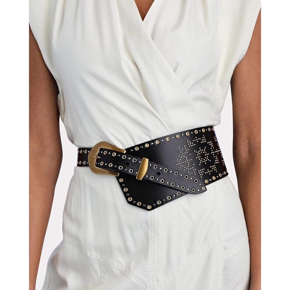 Isabel Marant Leather Studded Belt in Black Sz 70 XS